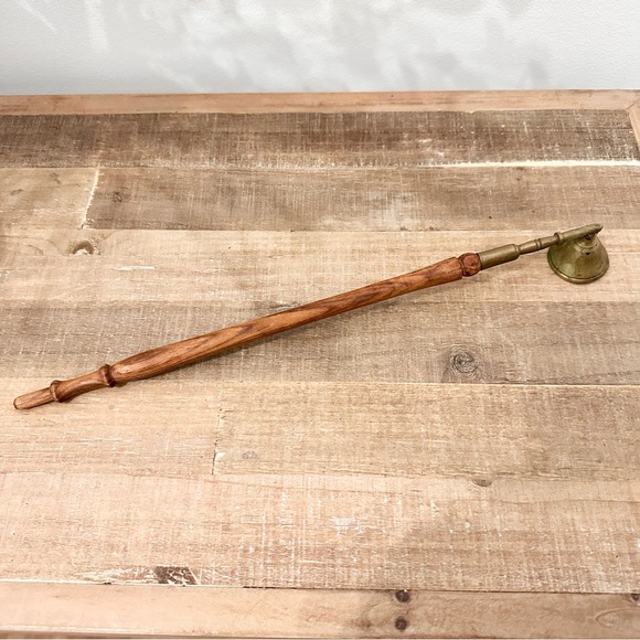 Brass Candle Snuffer with Wood Handle and Ornate Design 14 Inches Long Vintage - Picture 4 of 5